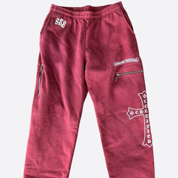 Chrome Hearts Drake Red & White Certified Chrome Cross Logo Sweatpants - Picture 1 of 6